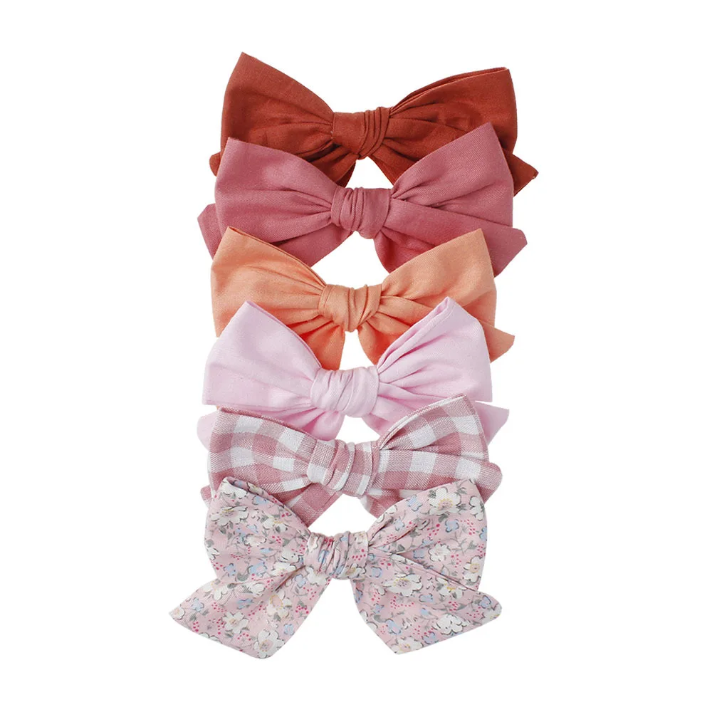 6pcs/Set Lovely Hair Clips For Baby Girls Spring Accessories Cotton Kids Infant Bows Hairpin Princess Barrette Child - купить по