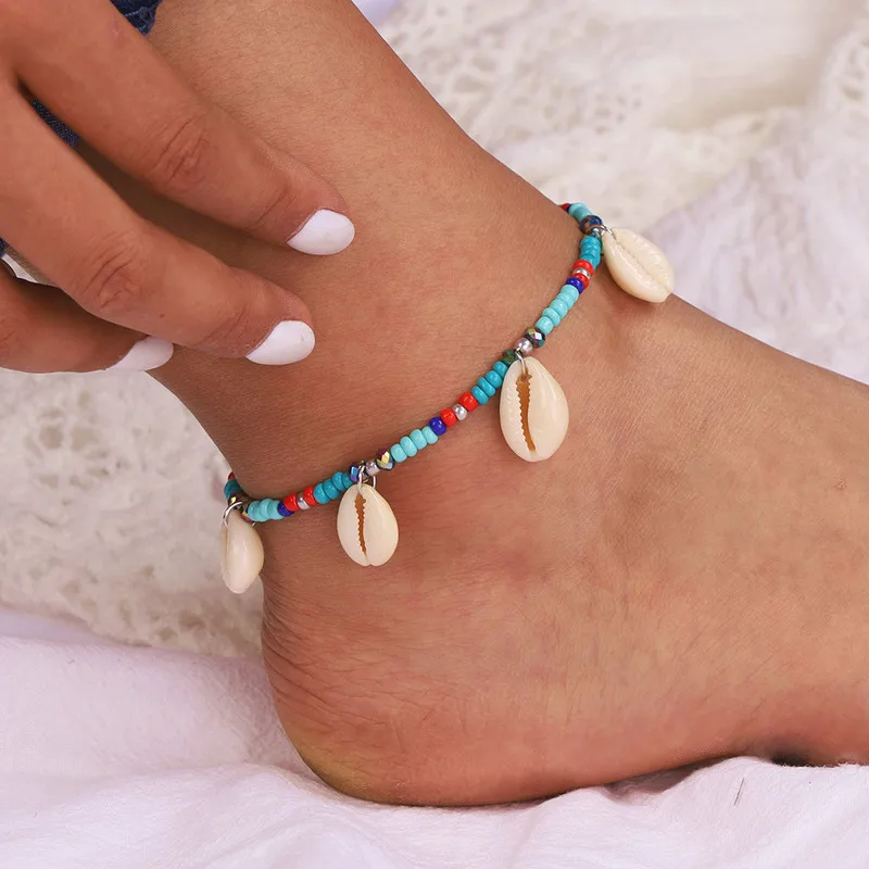 Sindlan Ethnic Colorful Beads Natural Shell Foot Bracelet for Women Bohemia Ankle Barefoot Leg Anklet Chain Jewelry Enkelband | Украшения и