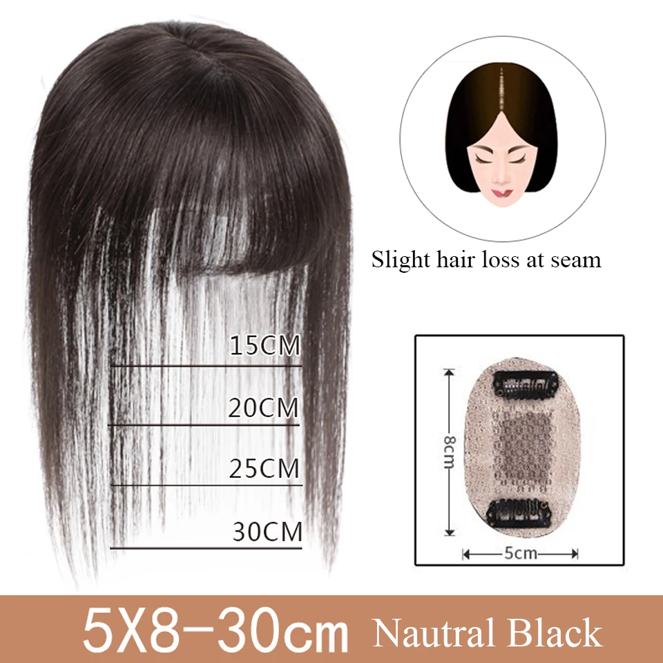 Brazilian Straight Topper Hair Remy Hair with Bangs for Women Clip-in One-piece Hair Extension Human Hair Pieces for Hair Loss