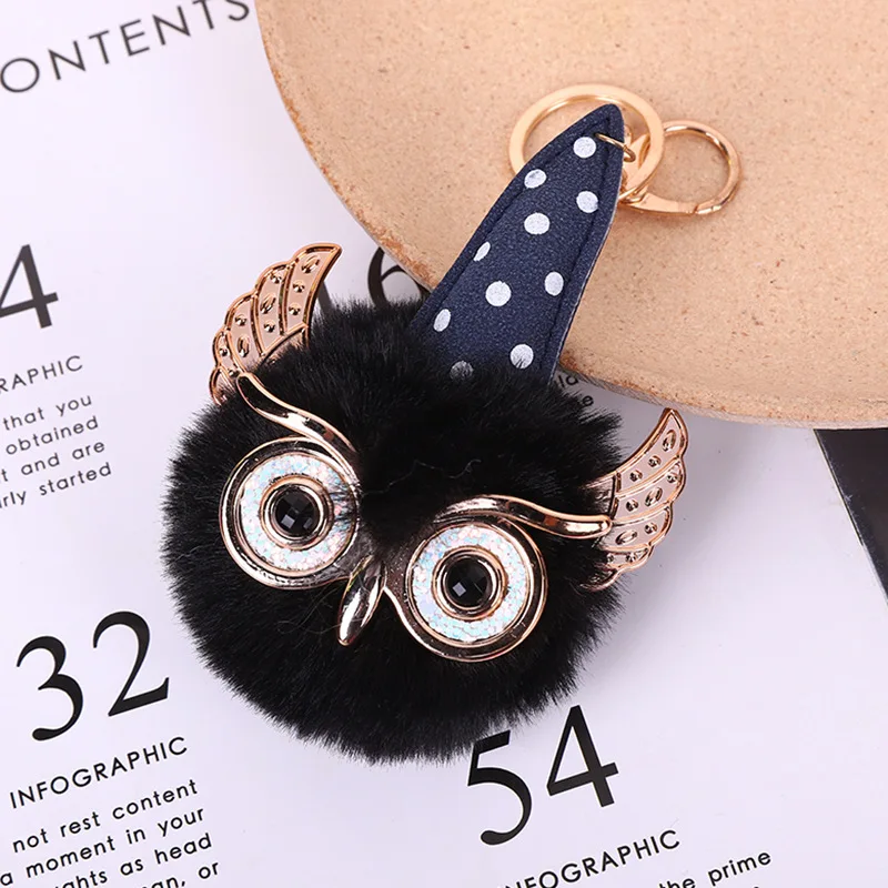 

Big Eye Owl With Magic Cap Keychain Holder Cute Fluffy Faux Rabbit Fur Key Chain Charm Accessories Bag Charms Keyring Jewelry