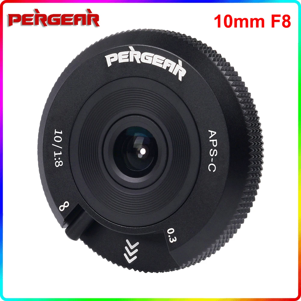 Pergear 10mm F8 Pancake Fisheye Lens APS-C Camera Lens 80g Light Weight for Sony E-Mount Nikon Z-Mount FujiFilm M4/3 Camera