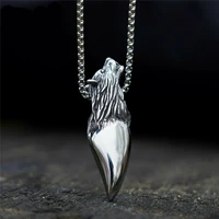 mens 316l stainless steel fenrir wolf head tooth pendant necklace jewelry