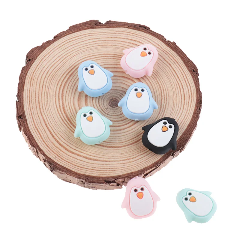 Cuentas de dentici&oacute;n para beb&eacute;, mordedor de ping&uuml;ino de silicona sin BPA para reci&eacute;n nacido, cadena de chupete, accesorios para enfermera, joyer&iacute;a para masticar, 10 piezas-0