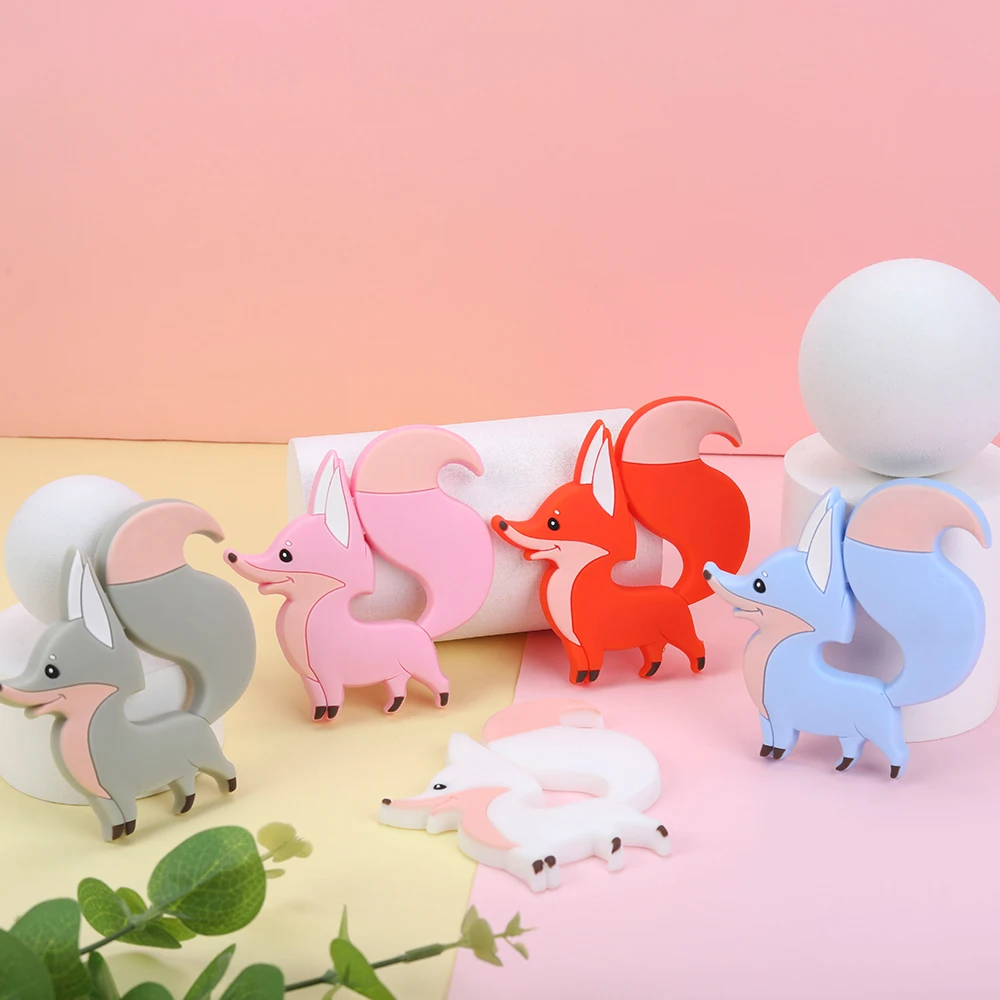 

Sunrony 5pcs Fox Baby Teether Rodent BPA Food Free Silicone Teething Nursing Pacifier Clip Silicone Teether
