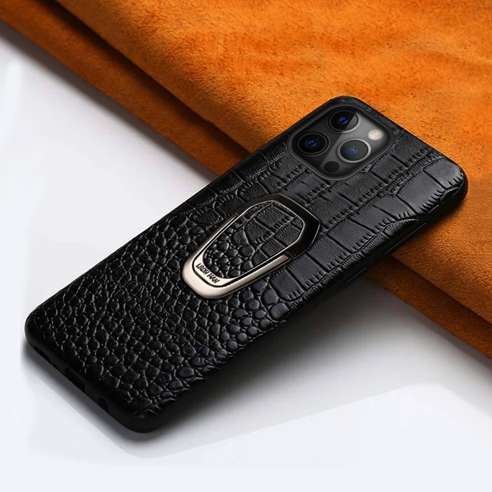 

LANGSIDI Magnetic Metal holder leather phone case For iphone 13 pro max 12 11 xr xs x 7plus 8 Genuine leather kickstand cover