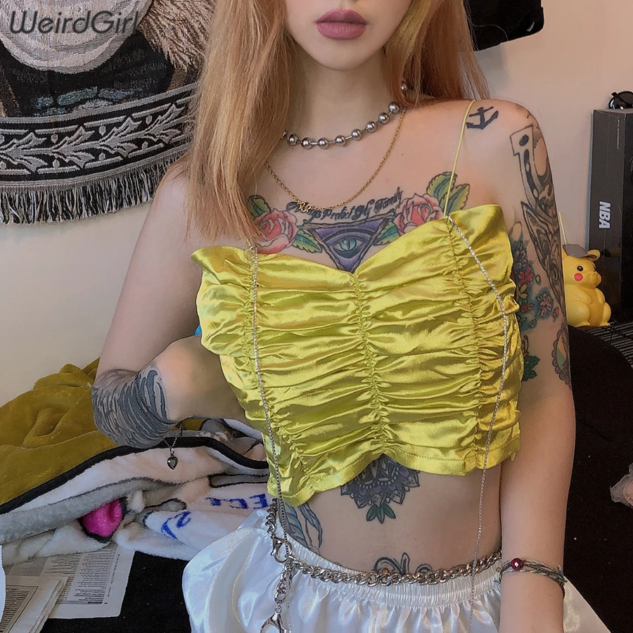 Weirdgirl женские складные модные сексуальные топы на бретелях без рукавов тонкие Женские однотонные Топы эластичные мягкие вечерние летние каникулы Новинка