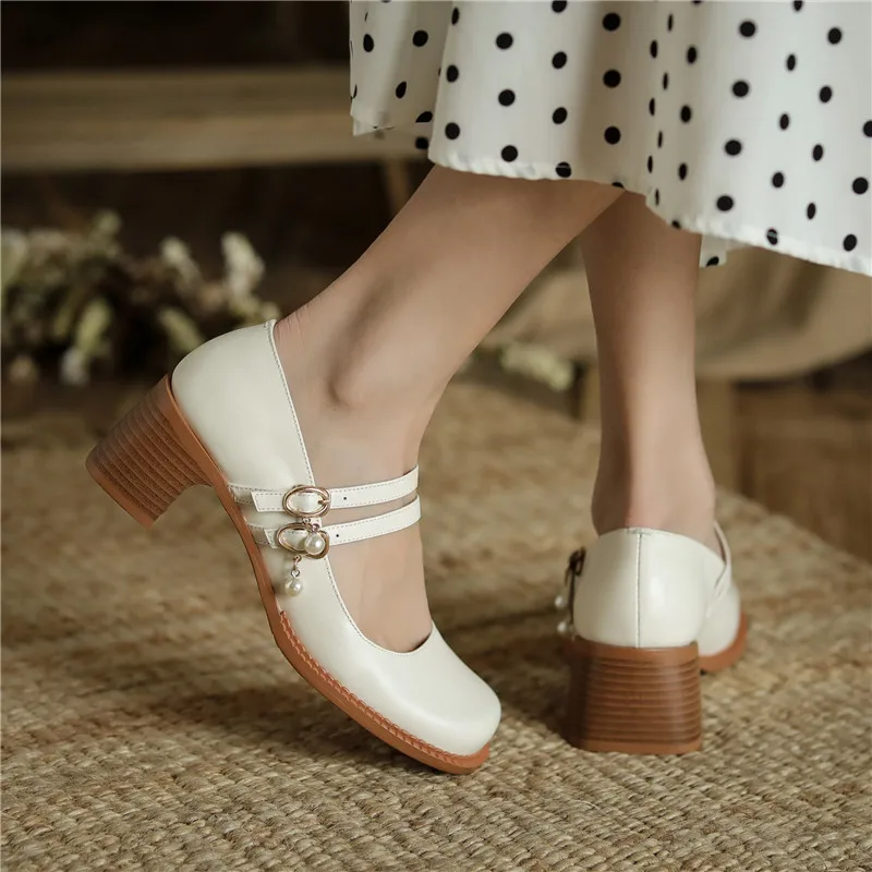 

FEDONAS Metal Buckle Shoes For Women Concise Designer Thick Heels Women Shoes 2021 Fashion Working Office Lady Shoes Woman