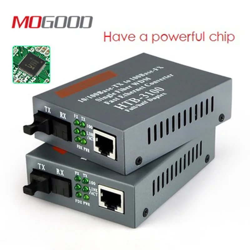 MoGood 10 м/100 м Одномодовый волоконно-оптический медиаконвертер SC порт 25 км, RJ45, HTB-3100AB