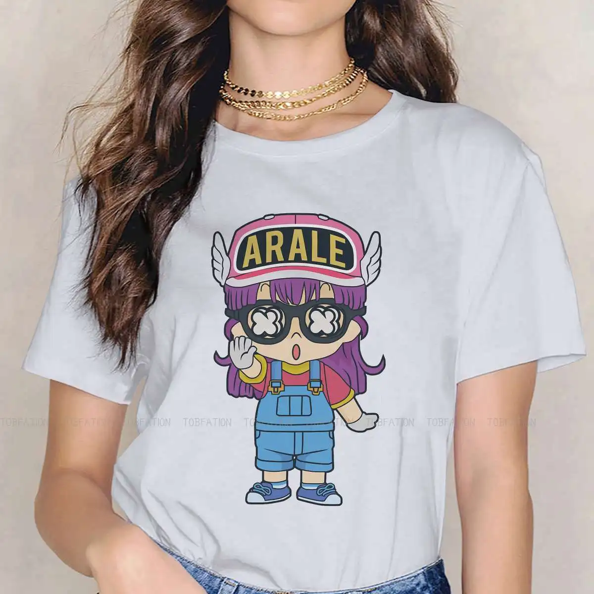 

Arale с очками кавайная Женская футболка для девушек Dr Slump японская манга Блузы Харадзюку повседневные винтажные Топы большого размера с коро...