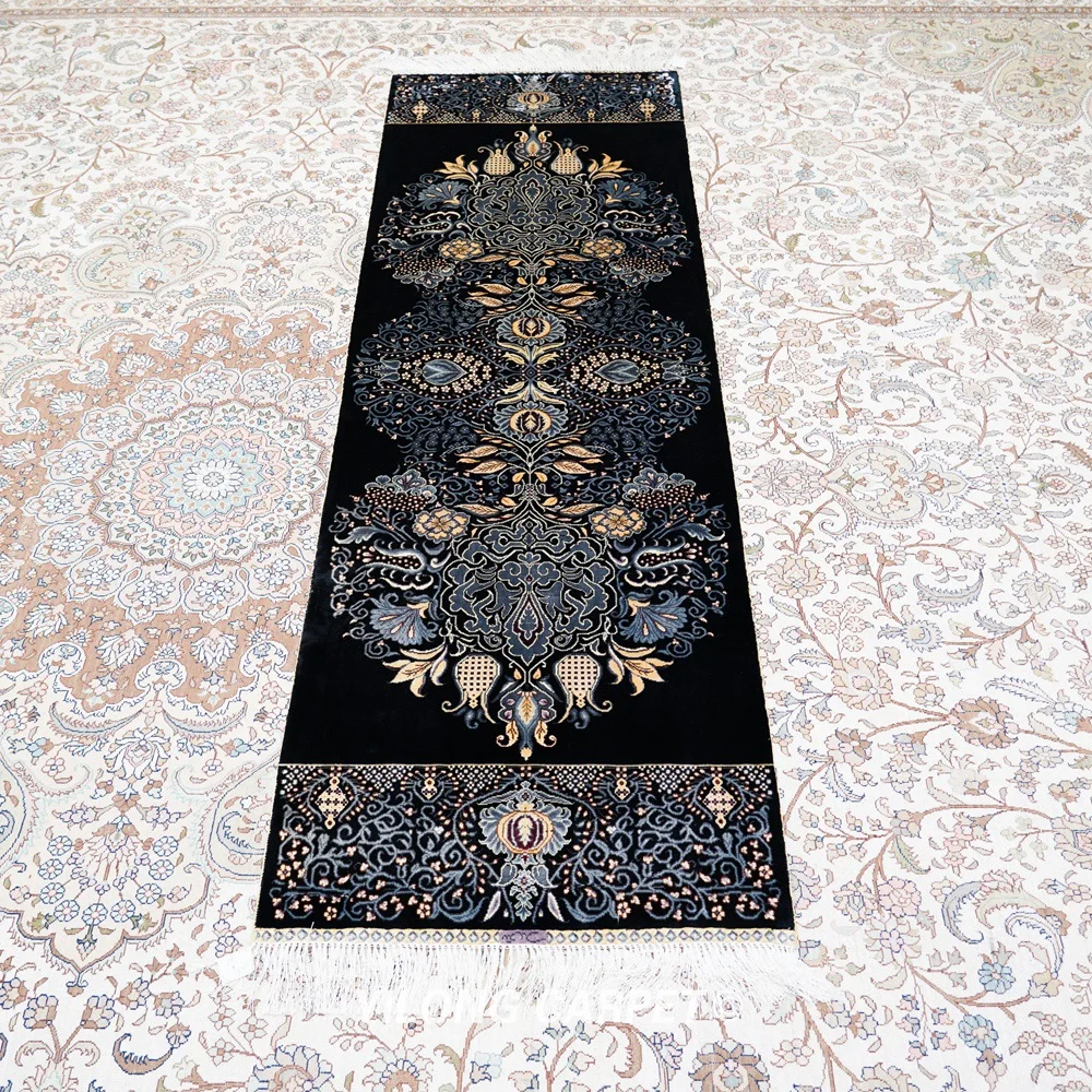 Yilong 2 'x 6' персидский шелковый коврик черный изысканный ручной переплетенный
