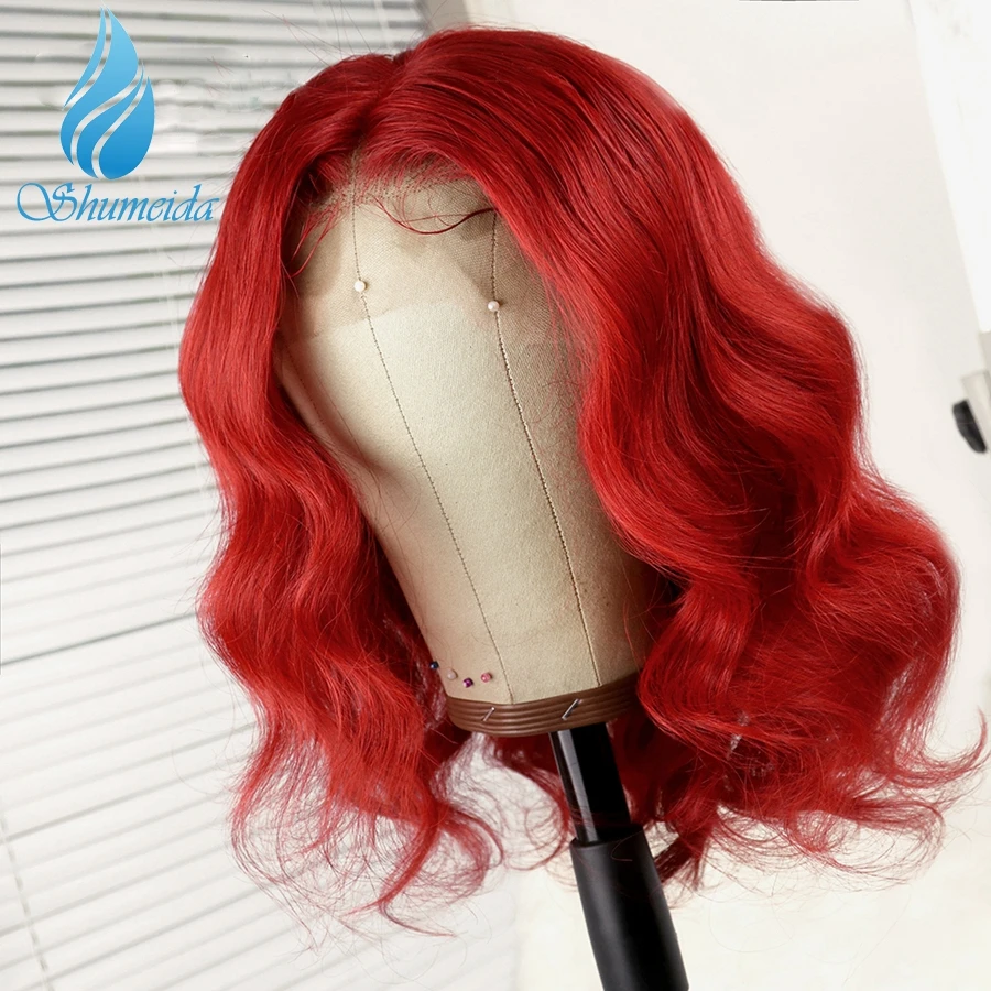 

SHD Red Color 13x6 Lace Front Wigs Body Wave 180% Density Brazilian Remy Human Hair Wigs with Baby Hair