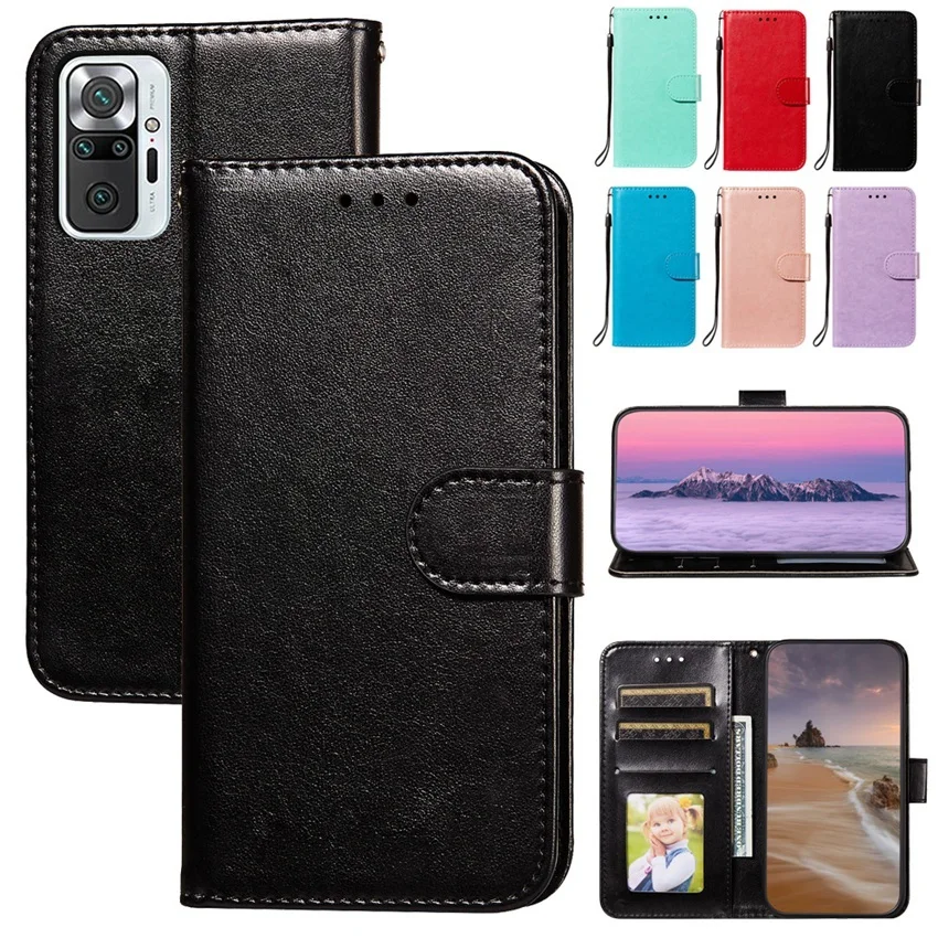 Кожаный чехол-книжка для Xiaomi Redmi Note 10 Pro 10S роскошный однотонный Чехол-бумажник с