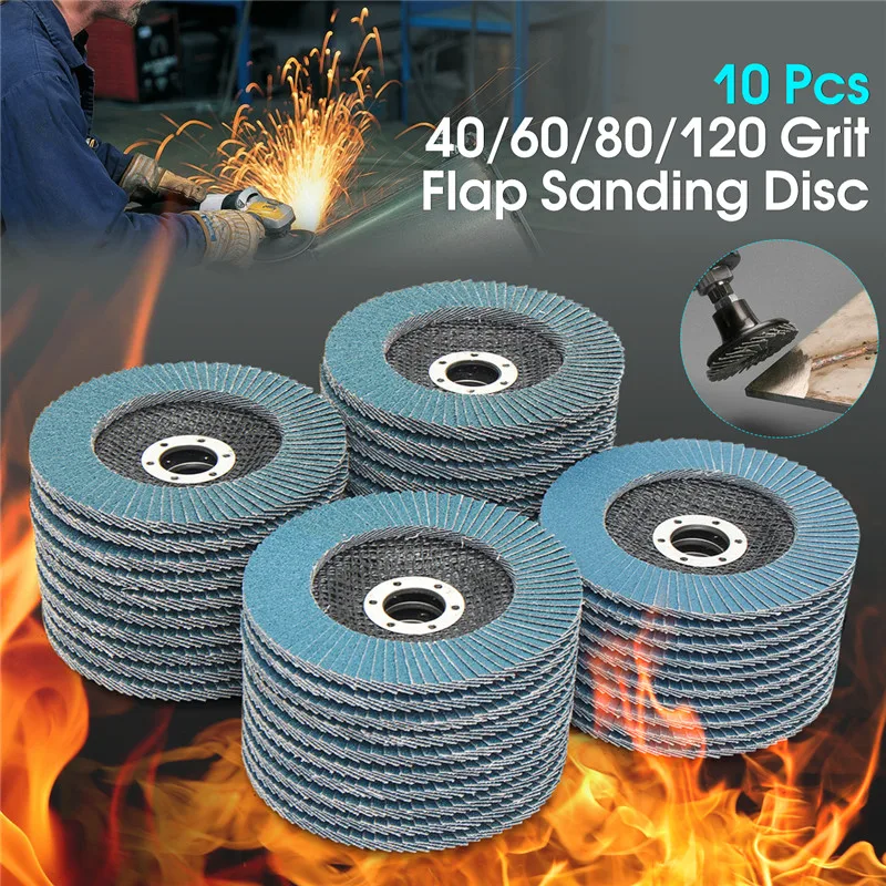 

10Pcs 16000RPM Professional Flap Discs 125mm 5 Inch Sanding Discs 40/60/80/120 Grit Grinding Wheels Blades For Angle Grinder