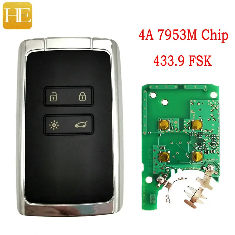 

HE Xiang Car Remote Control Key For Renault Megane4 Talisman Espace 5 Kadjar 4A PCF7953M 433.9FSK Auto Smart Card Promixity Key