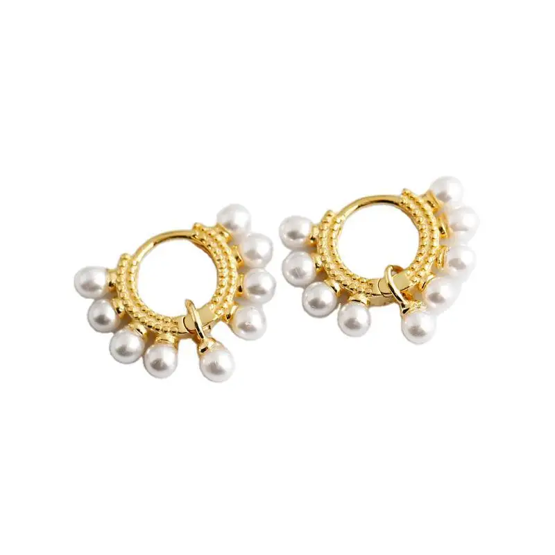 

RAINBOW HOOP Korean Style 100% 925 Sterling Silver INS Romantic Pearl Huggie Hoop Earrings For Women Fine Jewelry Gift