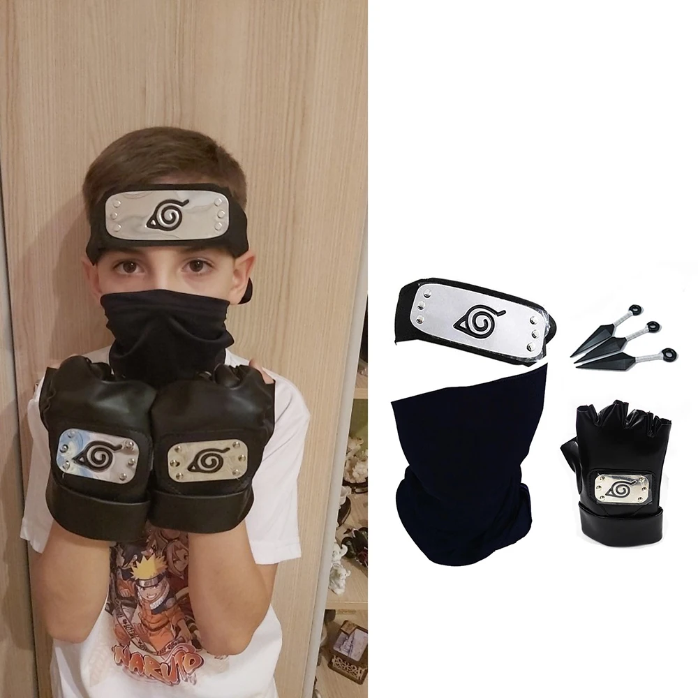 Модные черные перчатки Какаси для косплея маска повязка на голову аксессуары