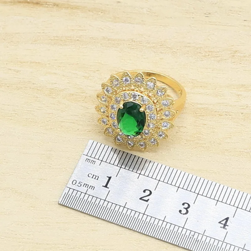 Зеленый подсолнух золотой цвет свадебный классический браслет серьги ожерелье