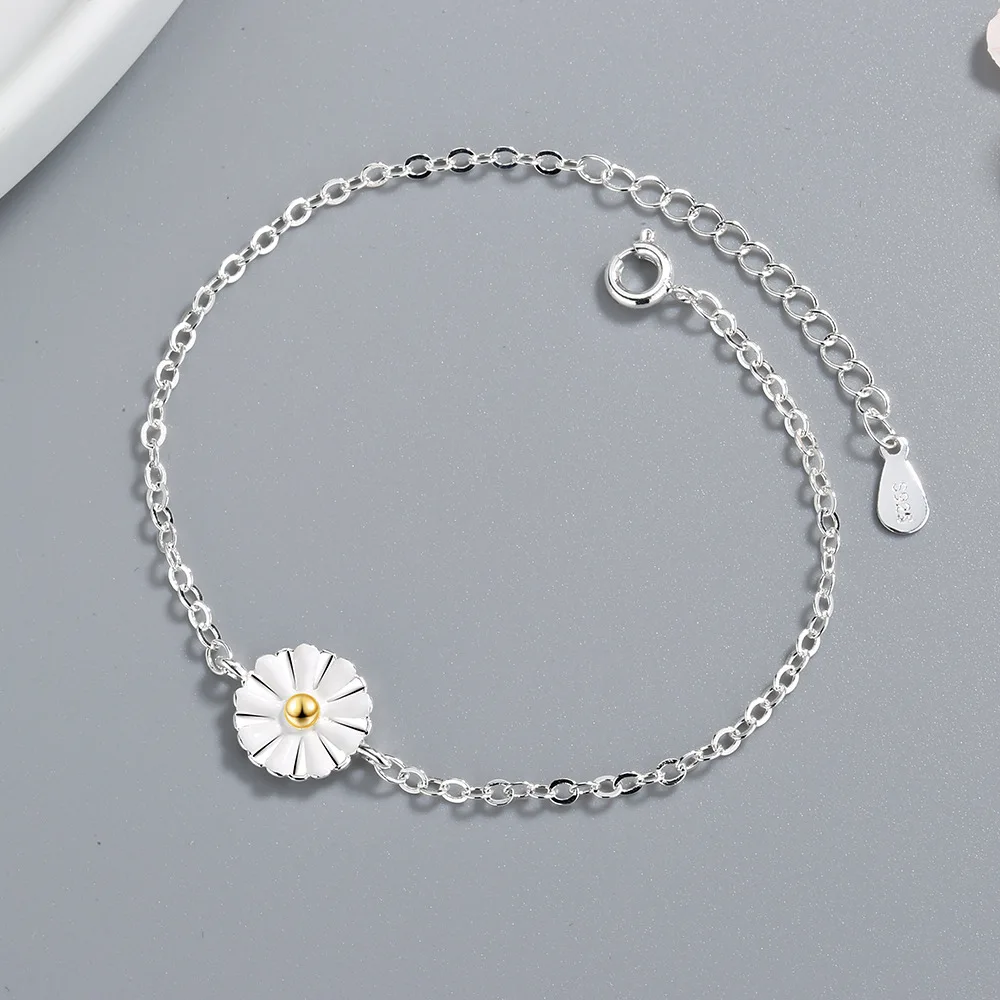 Корейский простой 925 пробы серебряный ромашка браслет Femme Argent изящный Braslet