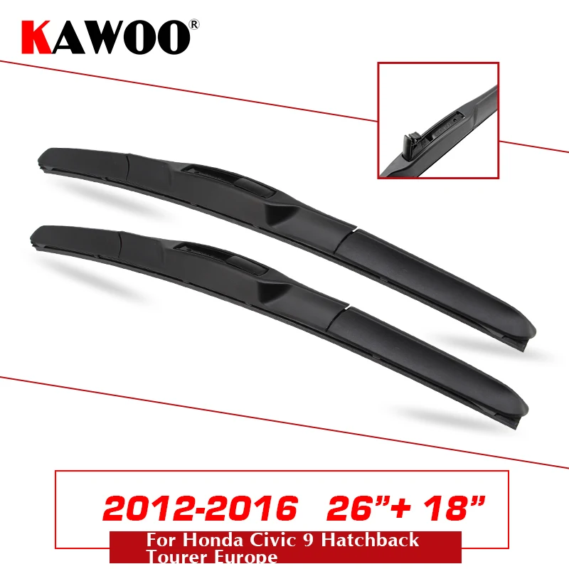 KAWOO для Honda Civic 8 9/Civic Coupe автомобиля мягкие резиновые стеклоочистители Лезвия модель год от 2005 до Fit кнопка/U крюк руки - Цвет: 2012-2016 2618
