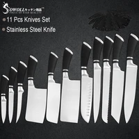 sowoll 11pcs stainless steel kitchen chef knives set non slip chopping santoku knives japanese style sushi fish sashimi tools
