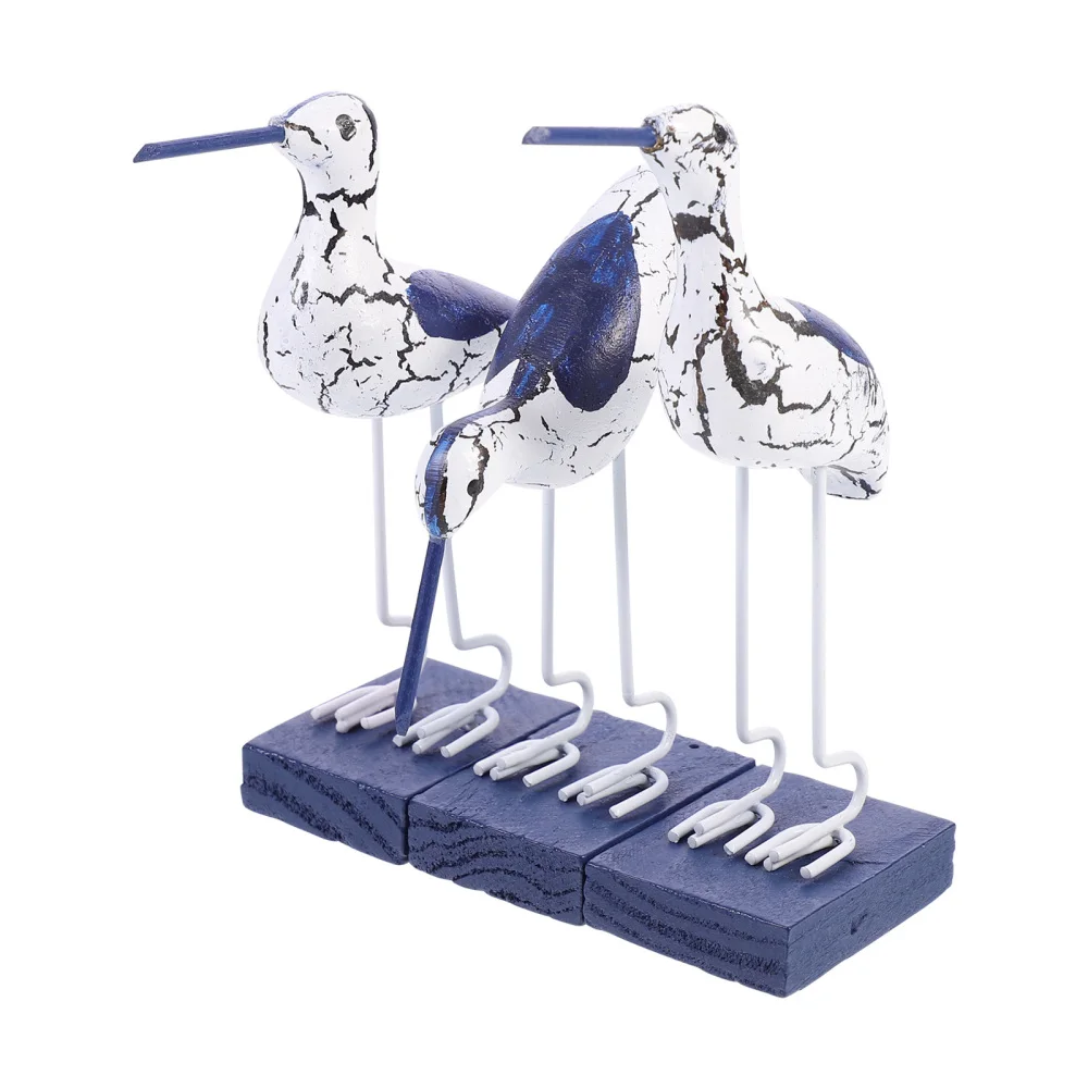 

3Pcs Wood Seabird Figurine Statue Table Ornament Decoration for Home and Office