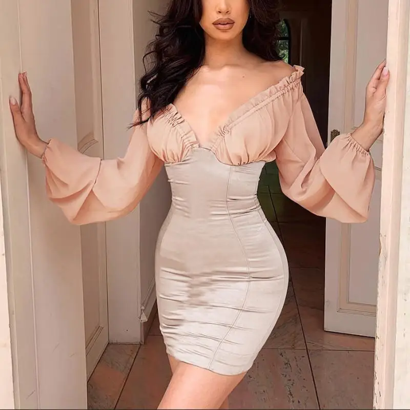 Misswim сексуальное атласное облегающее платье женское вечернее с рукавом