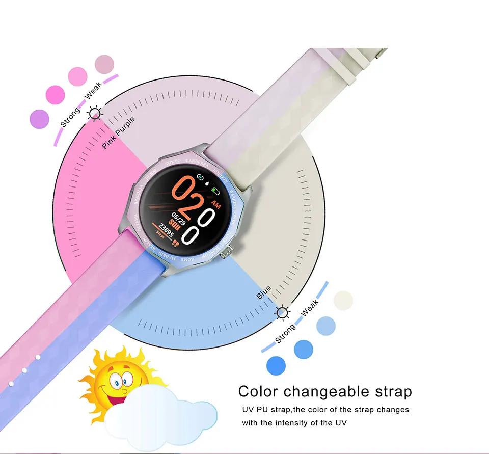 ELFTEAR V18 Смарт-часы для женщин Полный Круглый сенсорный экран леди Smartwatch изменение цвета ремешок мониторинг сердечного ритма для Apple Watch
