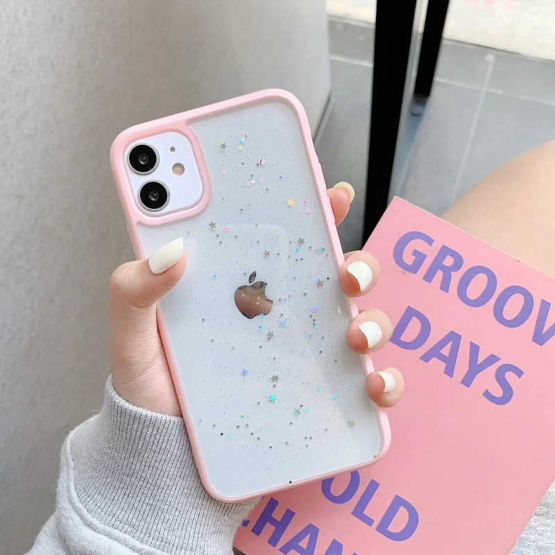 Bling Glitter Star Phone Case For iPhone 12 12mini 11 Pro Max XR XS Max X 7 8 Plus Transparent Soft Silicone Sequins Shell Cases