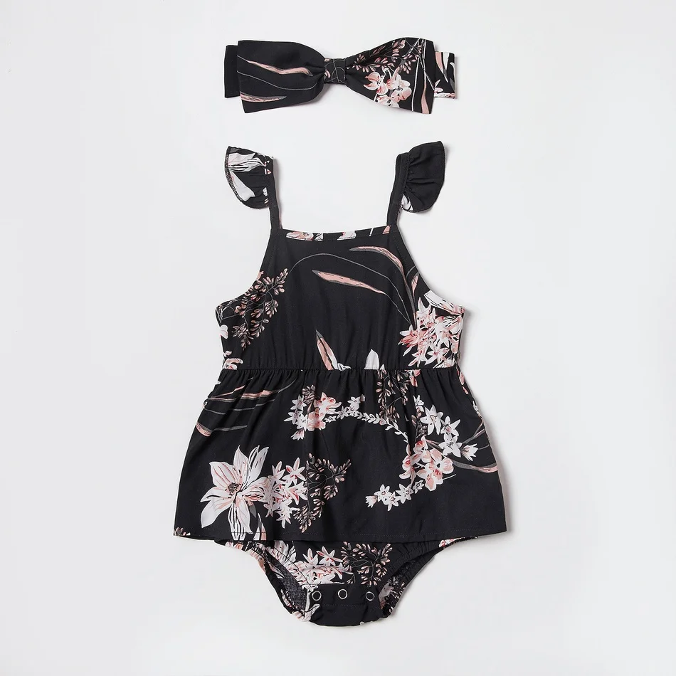 Mosaic Family Matching Floral Print Black Series Sets(Suspender Dresses ...