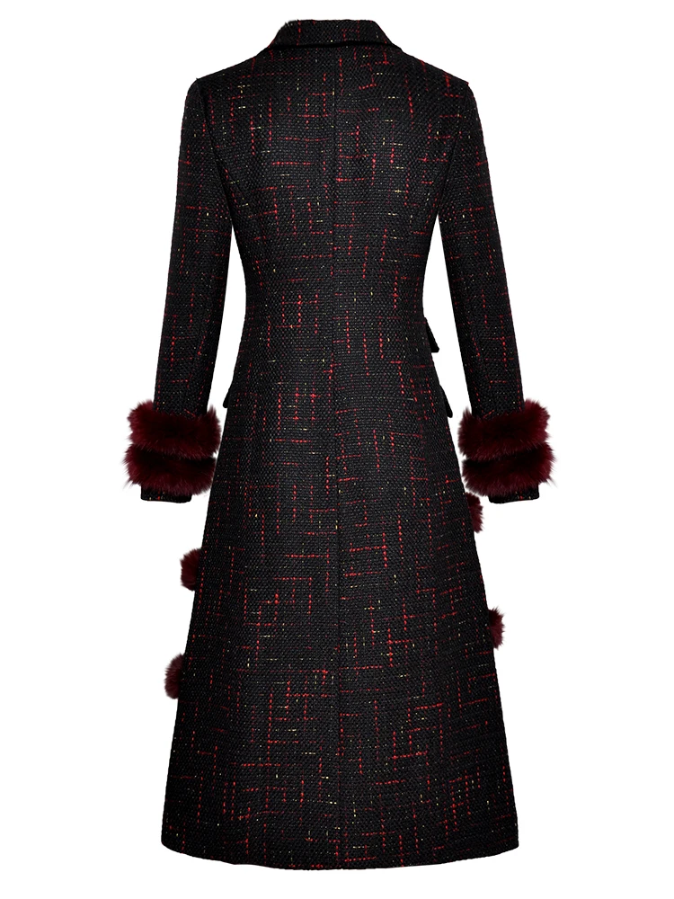 

High Quality New Long Wool Coats 2020 Winter Women Turn-down Collar Vintage Print Rabbit Hair Deco Warm Wool Blends Coat Outwear