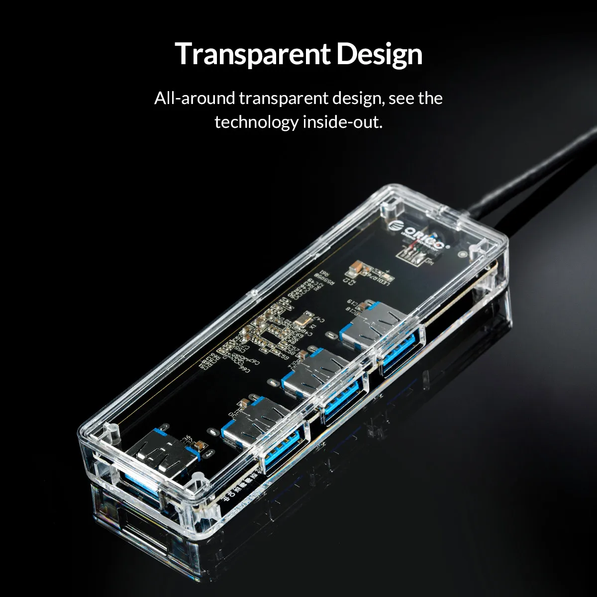 ORICO прозрачный usb-хаб мульти высокоскоростной USB3.0 2,0 сплиттер 4 порта OTG адаптер для чтения карт для настольных ПК Аксессуары для ноутбуков
