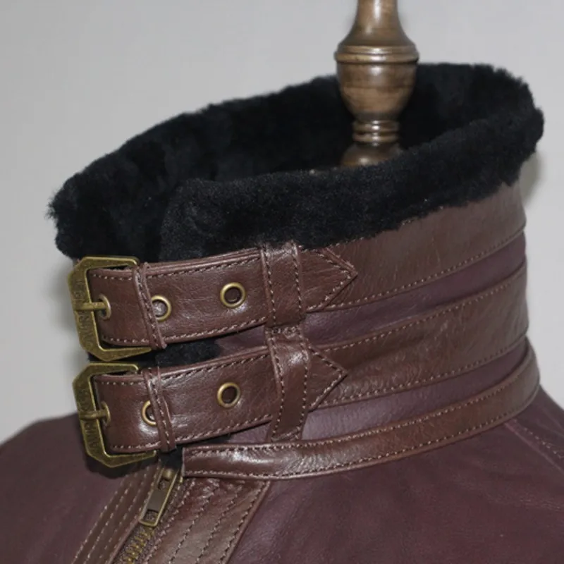 

Natural Leather Jacket Men Winter Fur Lining Motorcycle Biker Genuine Leather Jacket Buckle Slim Fit High Quality Warm Overcoat