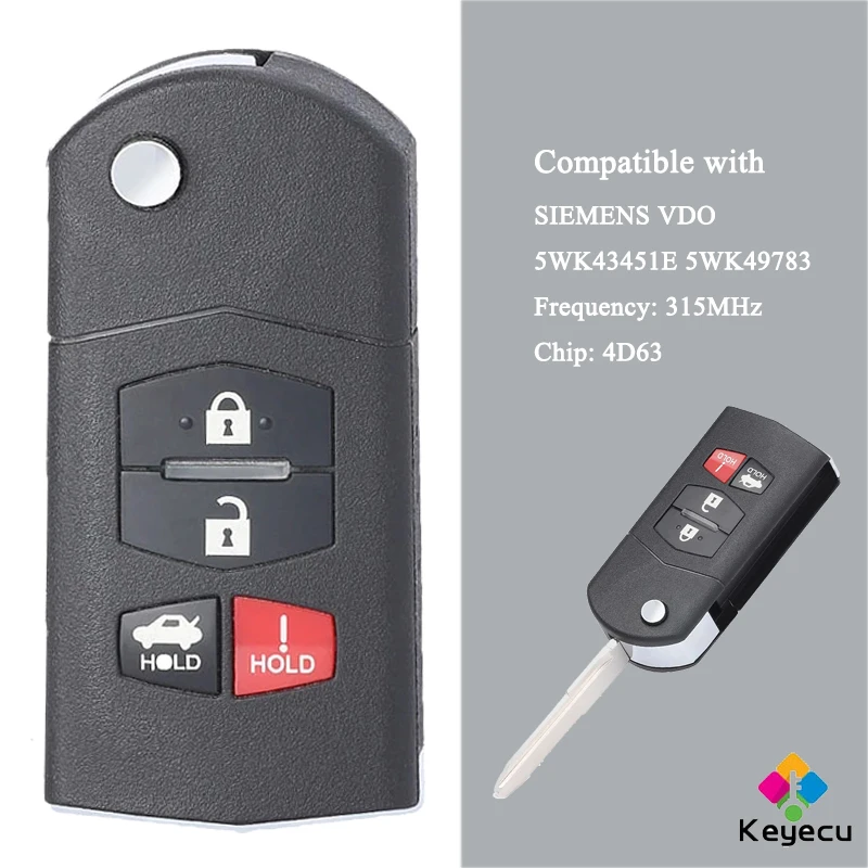 Пульт дистанционного управления для автомобиля KEYECU 4 кнопки 315 МГц 4D63 чип-брелок