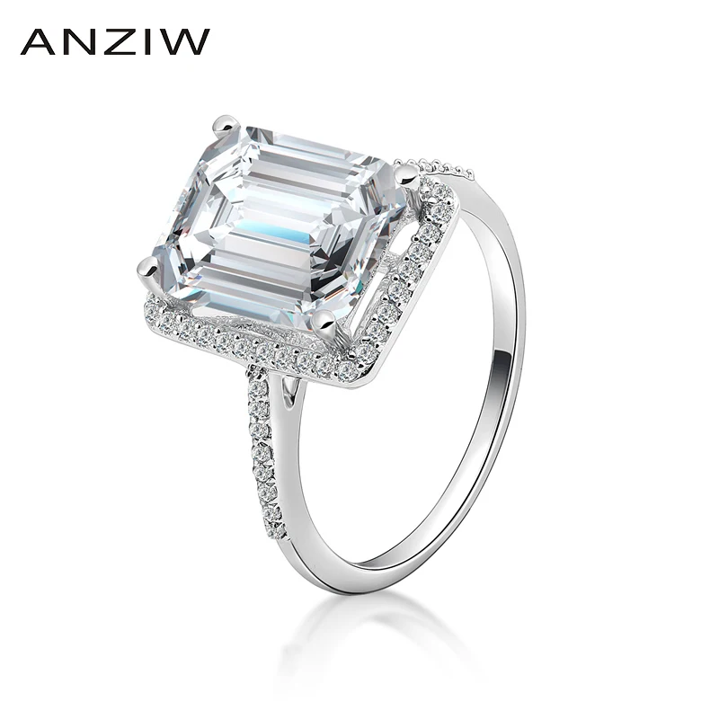 ANZIW Модные 925 стерлингового серебра обручальные 4ct Emeralded гало кольца серебряный
