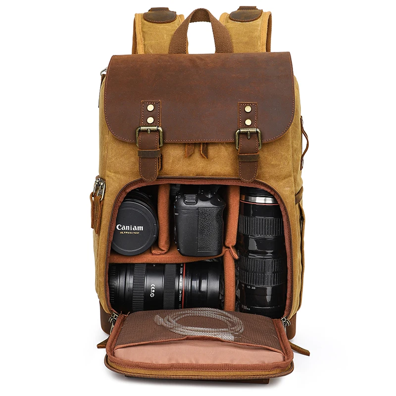 Casual Backpack Photography Bag Hit Color Waterproof Canvas SLR Digital Bag Retro Hit Color Camera Backpack