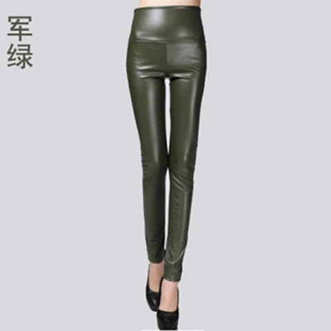 Army Green Сезон весна-осень; теплые брюки; Прямая поставка; женские бархатные брюки из искусственной кожи; эластичные узкие брюки; модные обтягивающие брюки для женщин - Цвет: Army Green
