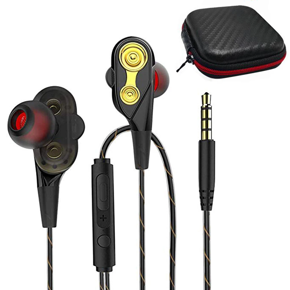 Модернизированные наушники с двойным драйвером спортивные супер басами стерео