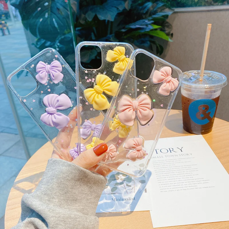 

Bling Glitter Cute Cartoon Bow Phone Case For iPhone 12 Mini 11 Pro Max 12 Pro XS Max X XR SE 2020 6 6S 7 8 Plus TPU Clear Cover