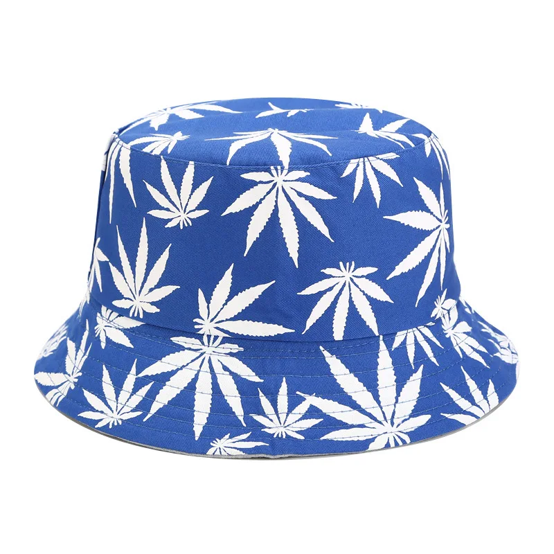 

LVYI 052 Summer men casual cotton fisherman hat panama cap Women maple print double facial wear bucket hat gorros