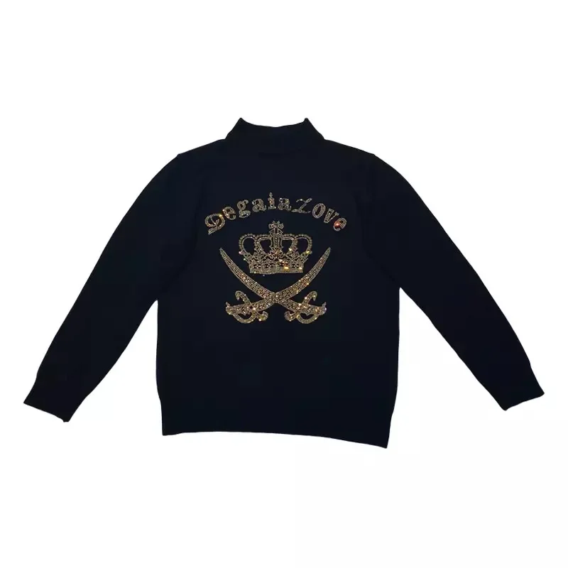 

2021Autumn Men's High Quality FashionHot Drilling Crown O Collar Slim Comfortable Sweater
