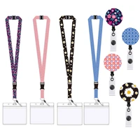 new fashion geometric flowers lanyard key strap for phone keys cartoon lanyards id badge card cover case with key ring holder