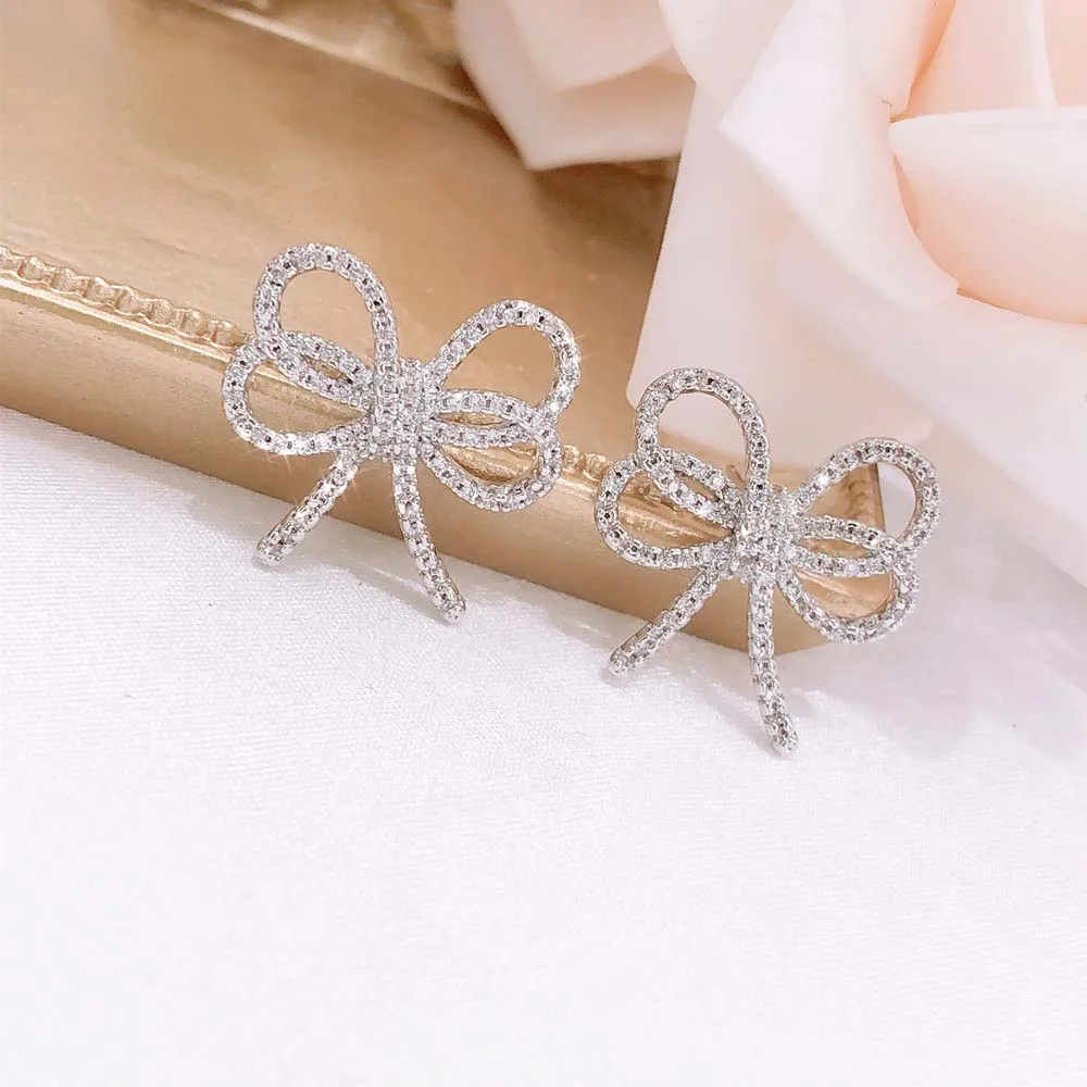 

Japan And South Korea In 2021 The New Popular Set Auger Bowknot Earrings Temperament Elegant Lady Jewelry Gift Accessories