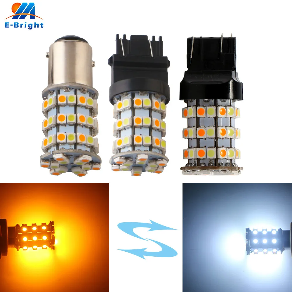

2pcs 3528 60 SMD Conversion Function 1157 BAY15D 3157 7443 LED Bulb Auto Driving Turn Tail Light 12V White&Amber For Car