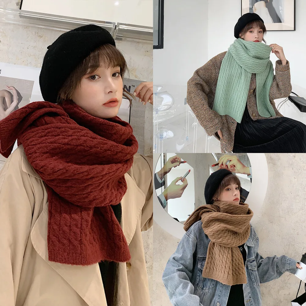 

Шарф женский, зимний, плотный, мягкий, вязаный, однотонный, красный, зеленый