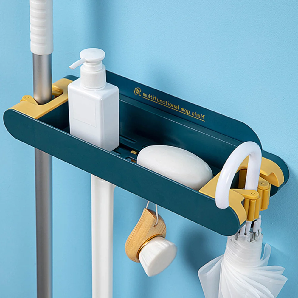 

1pc Adorable Punch Free Self-adhesive Mop Clamp Wall Mount Storage Shelf