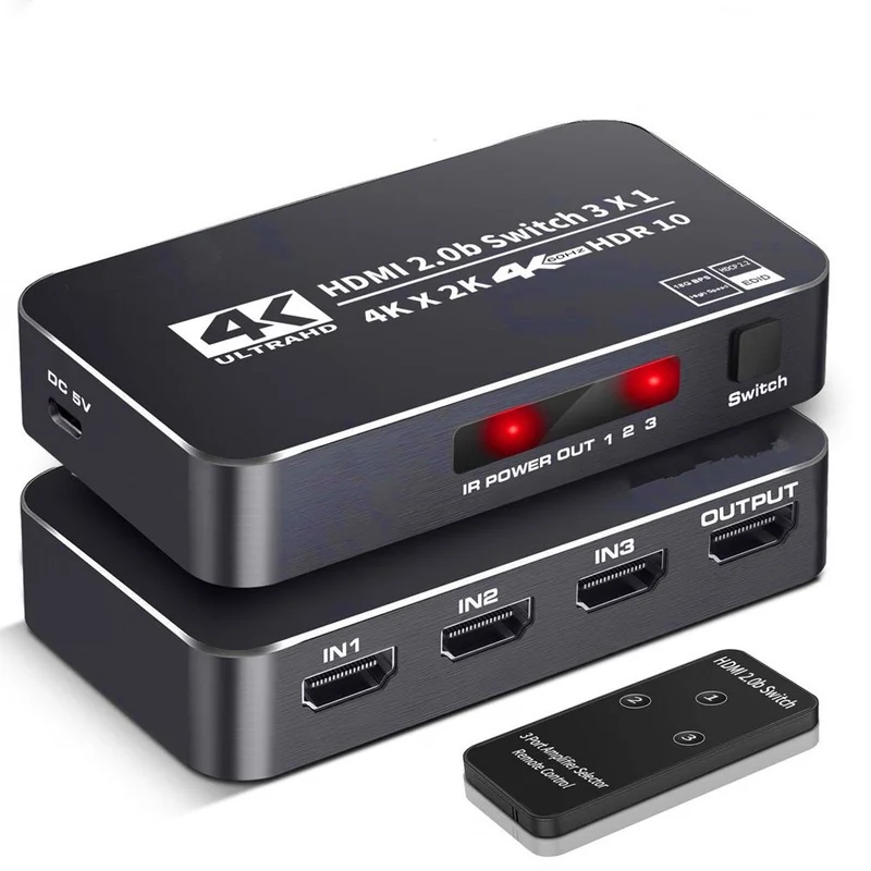 

HDMI-compatible 2 switcher 3 input 1 output 4K60 switcher HDMI-compatible2.0 switcher 3 cut 1 support Dolby panoramic sound