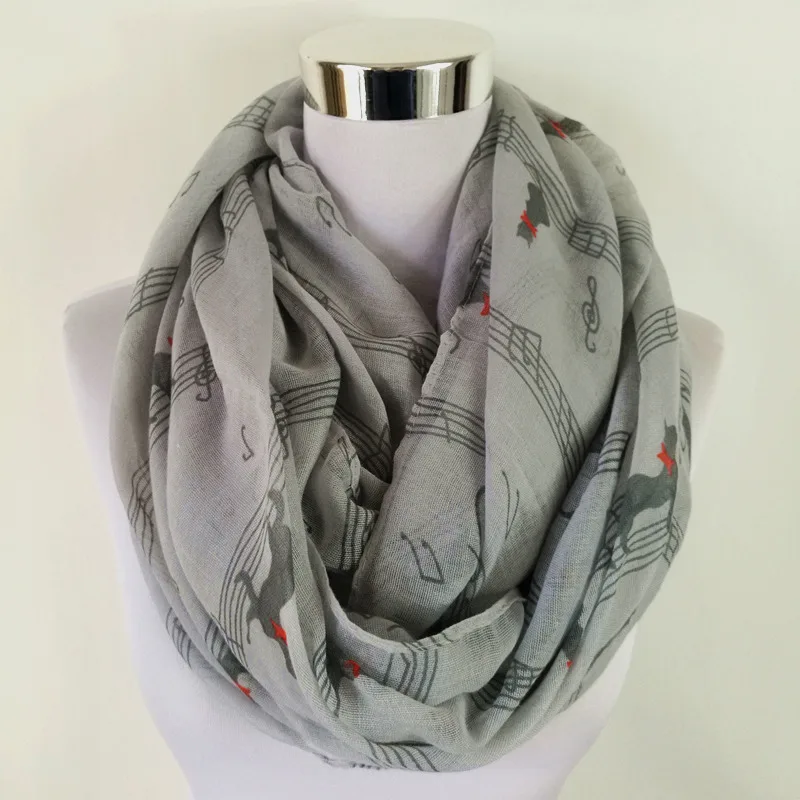 Ring scarf Grey Темно-синий с принтом музыкальных нот, зимний шарф-хомут Для женщин музыка шали и шарфы bufandas mujer echarpes - Цвет: Ring scarf Grey
