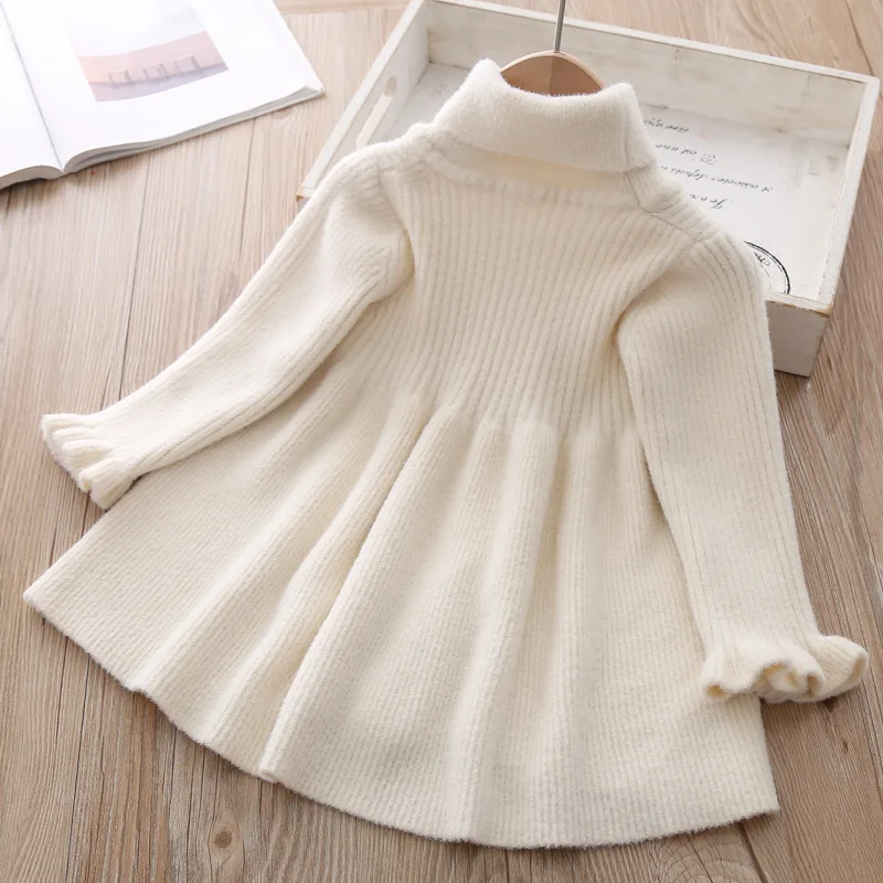 Платье для маленьких девочек свитер с высоким воротником трикотажное платье