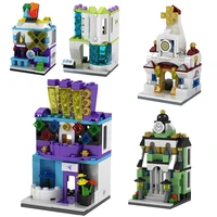 city funny mini street church brick science laboratory retail miniature building block model compatible