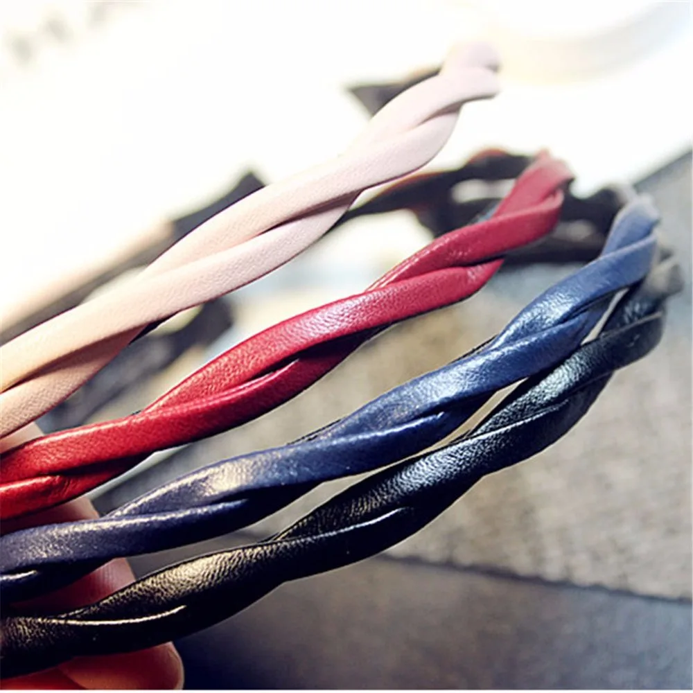 Модные Плетеные повязки для волос из искусственной кожи женщин и девочек 1 см